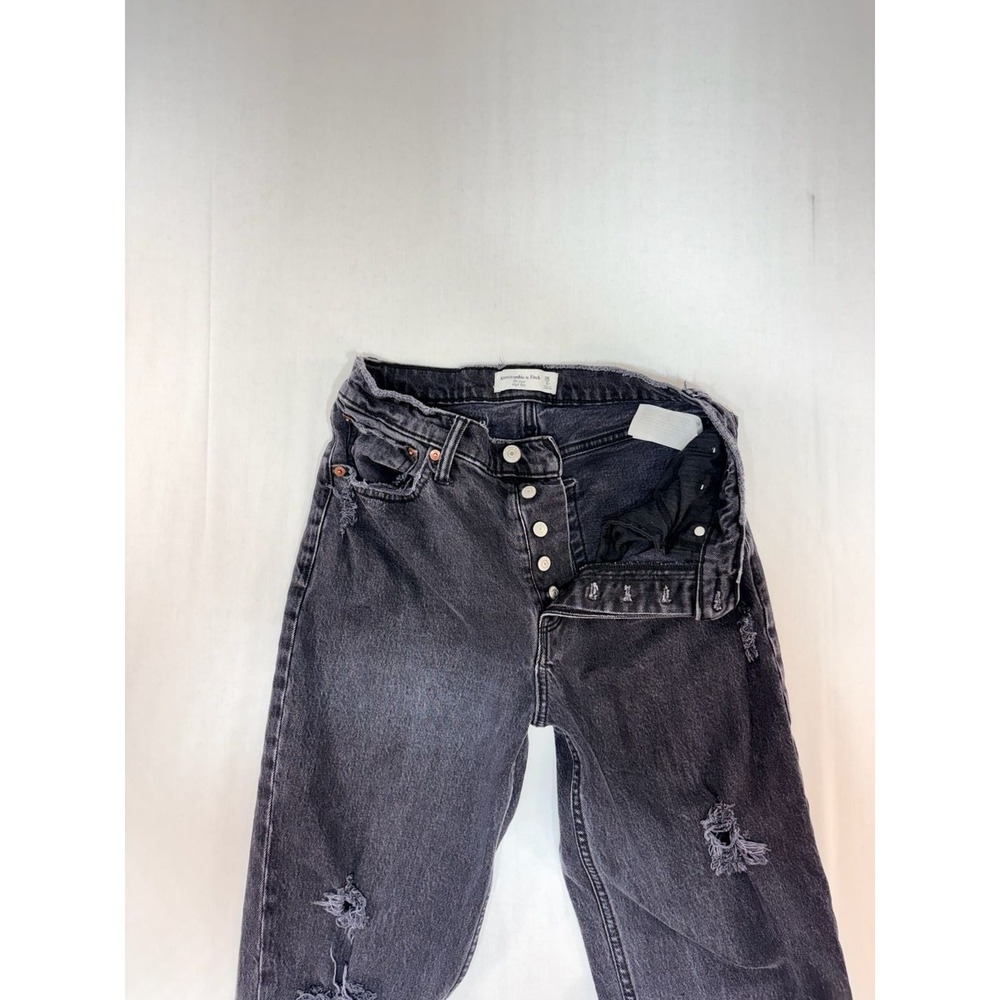 Abercrombie & Fitch The Dad High Rise Distressed Straight Jeans Black 26/2R